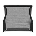 A black golf ball return net with a square frame and mesh netting.